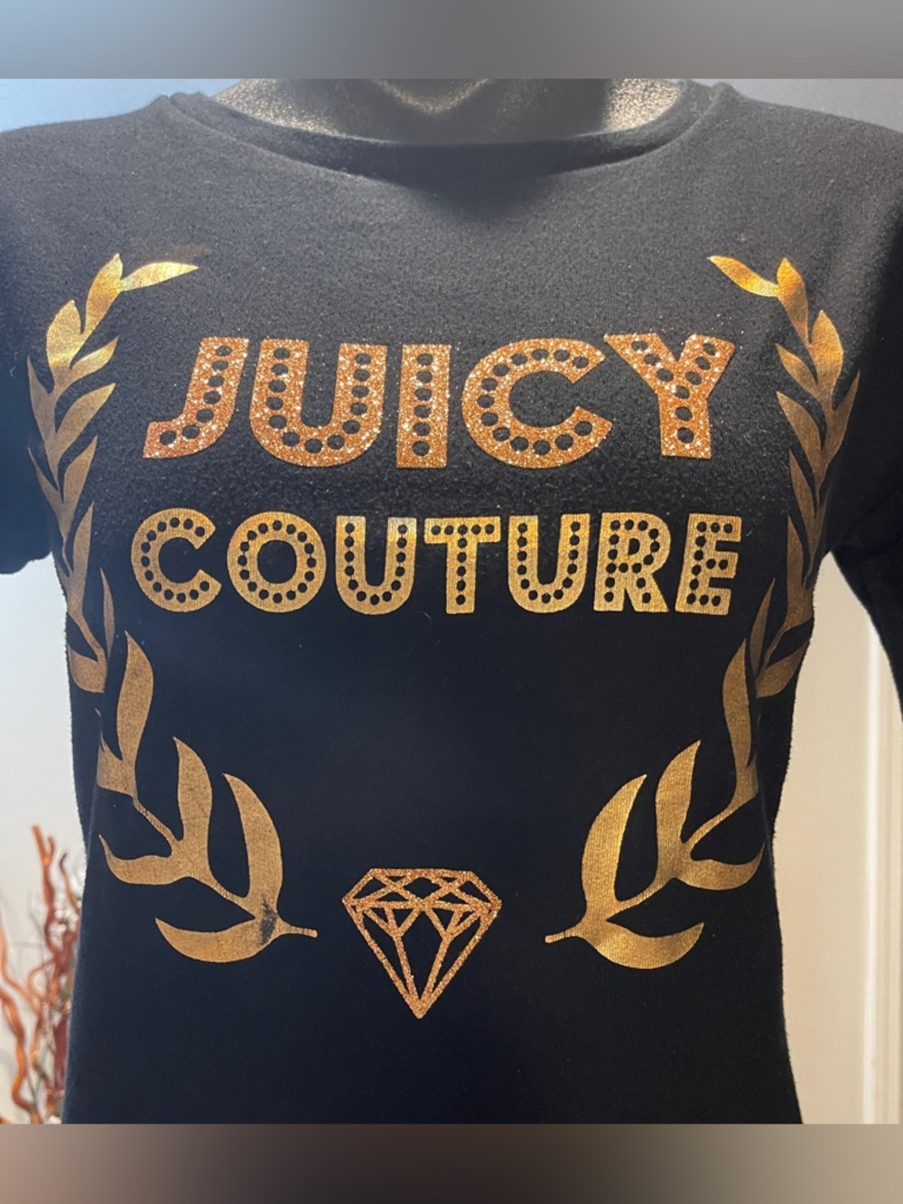 Juicy Couture Black Sweatshirt with Gold Laurel Logo, Size Small - Picture 2 of 10